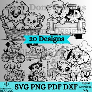 Cat and Dog SVG PNG File Bundle, Cat svg, Dog svg, Friends svg, puppy and kitten clipart, puppy svg, kitten svg, laser engraving Cricut cut