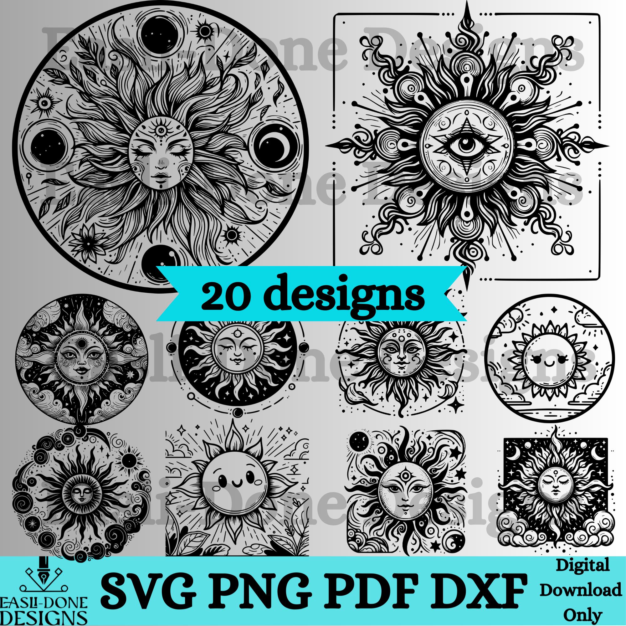Mystic Sun SVG Clipart Bundle: Celestial Laser Engraving (digital ...