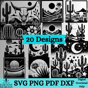 Desert Cactus & Bull Skull SVG Bundle: Silhouette Cut Files (Digital Download)