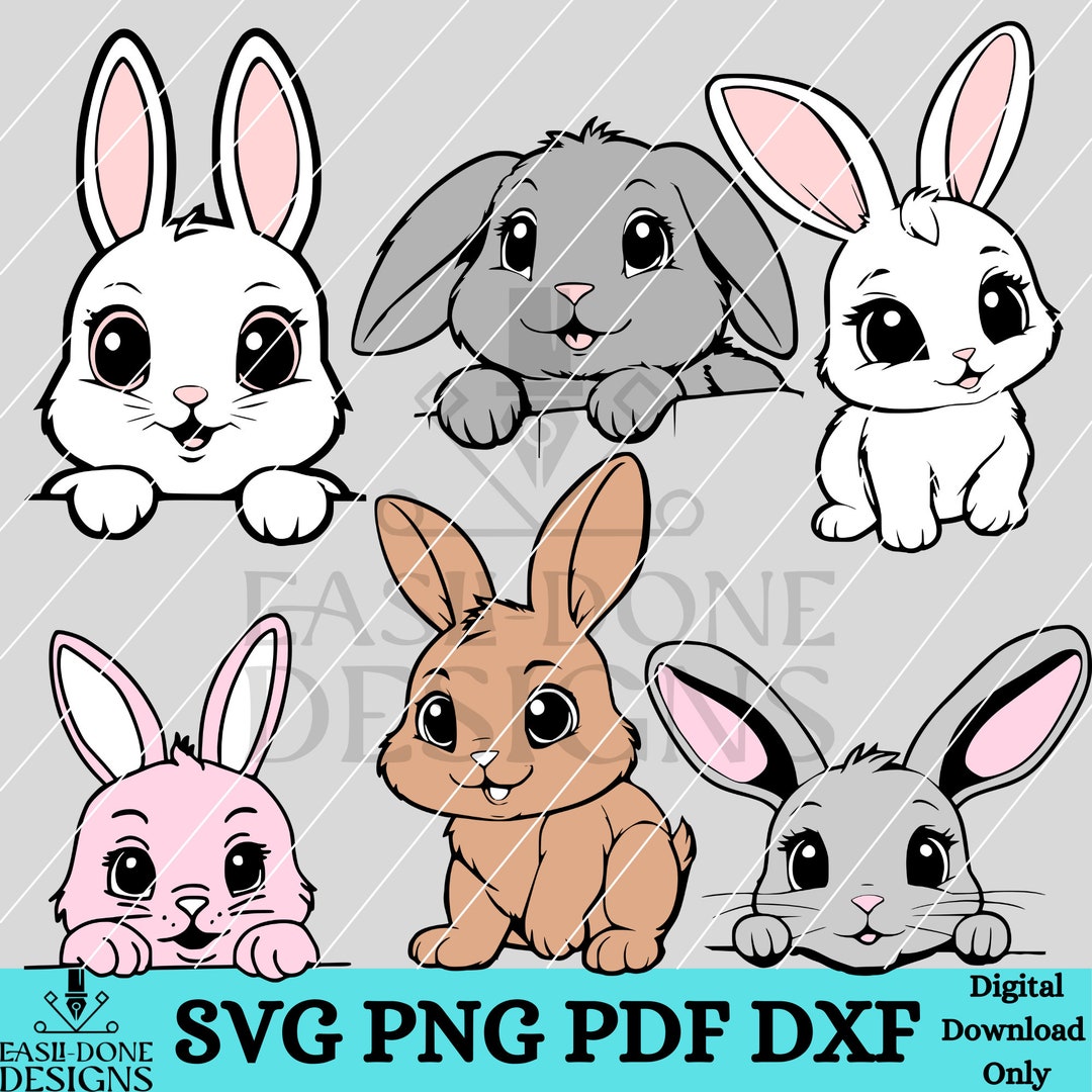 Bunny Peeking SVG PNG Bundle: Kawaii Rabbit Clipart (digital Download ...
