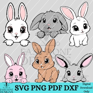 Easter Bunny Layered SVG Cut File and PNG sublimation Bundle for crafters Cute Kawaii peeking Bunny svg clipart Rabbit face pocket design
