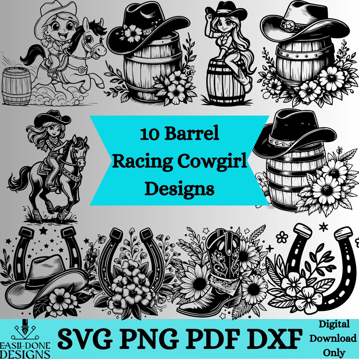 Barrel Racing SVG Outline Bundle 10 Svg Png Pdf and Dxf Files Instant ...