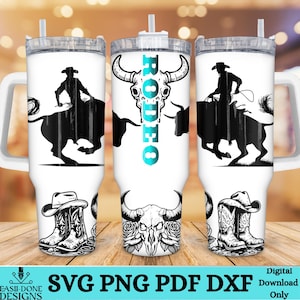 Envoltura para vaso de 40 oz SVG png dxf archivos pdf Envoltura para vaso de toro vaquero de rodeo de 40 oz png svg archivo DTF de sublimación láser Bull Rider láser svg taza png