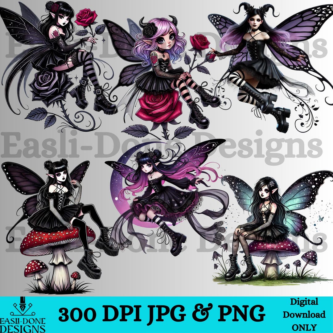 Gothic Fairy PNG Clipart Bundle: Dark Floral Designs (digital Download ...