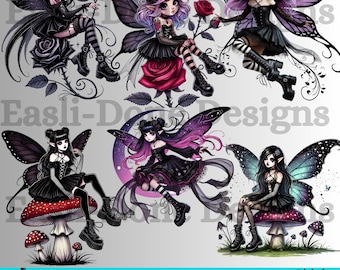 Paquete de imágenes PNG de hadas góticas: diseños florales oscuros (descarga digital)
