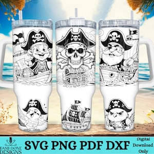 Pirate 40 oz Tumbler Wrap SVG png dxf pdf files, 40oz Tumbler Wrap png svg, laser sublimation DTF file Pirate ship, parakeet svg cup design