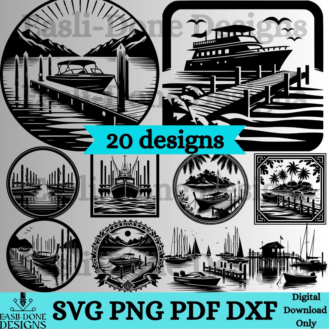 Boat Dock SVG Clipart Bundle: Island Boat Designs (digital Download) - Etsy