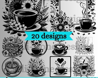 Floral Coffee Cup SVG Bundle, Floral Coffee Coaster svg bundle, Coffee lover wall art design Laser Engraving, Sublimation (Digital Download)