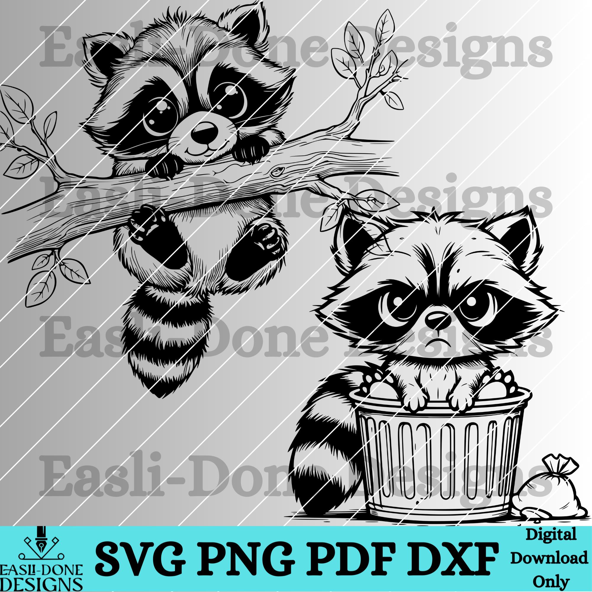 Raccoon SVG PNG Pdf and Dxf Files Instant Download Cute Kawaii