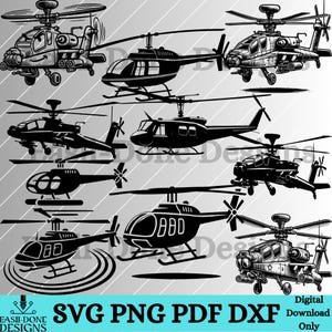 Helicopter SVG Outline & Silhouette Bundle Aircraft svg Funny Helicopter outline svg  laser engraving Cricut cut file embroidery svg png