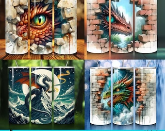 20oz Tumbler Wrap Bundle, Dragon Mythical 20 oz Design, Dragon clipart, Dragon tumbler wrap bundle, Dragon clipart (PNG & JPG)