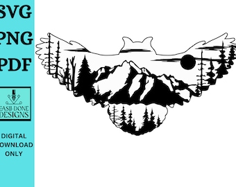 Mountain Owl SVG, Owl Forest Landscape Silhouette svg, Laser File (Digital Download)