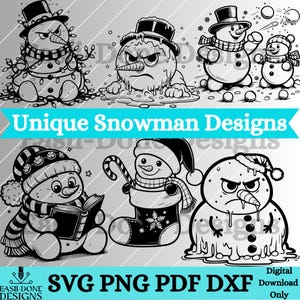 Snowman Christmas Outline Bundle SVG PNG pdf and dxf Files laser and cut digital download Vector clipart sublimation Funny Melting Snowman