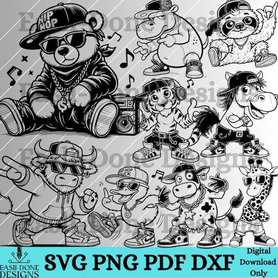 Hip Hop Animal SVG Bundle, Funny Dancing Wildlife svg, cool cartoon animal svg (Digital Download)