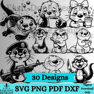Kawaii Otter SVG-paket: Djurclipart, laserskurna filer (digital nedladdning)