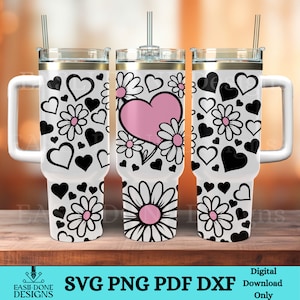 Daisys and hearts 40oz Tumbler Cup Wrap SVG Cut Files and PNG File for Sublimation DxF Laser Files 40oz Daisy Heart tumbler sublimation Wrap
