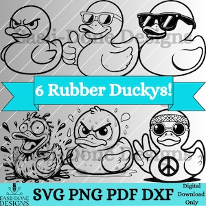 Rubber Ducky SVG overzicht bundel svg png pdf- en dxf-bestanden Instant Download schattige eend sublimatie clipartsnijder lasergesneden bestanden grappig dier