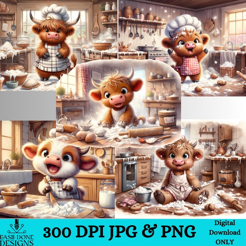 Funny Cow Cutting Board PNG Bundle, Cooking Highland Cow Country ...
