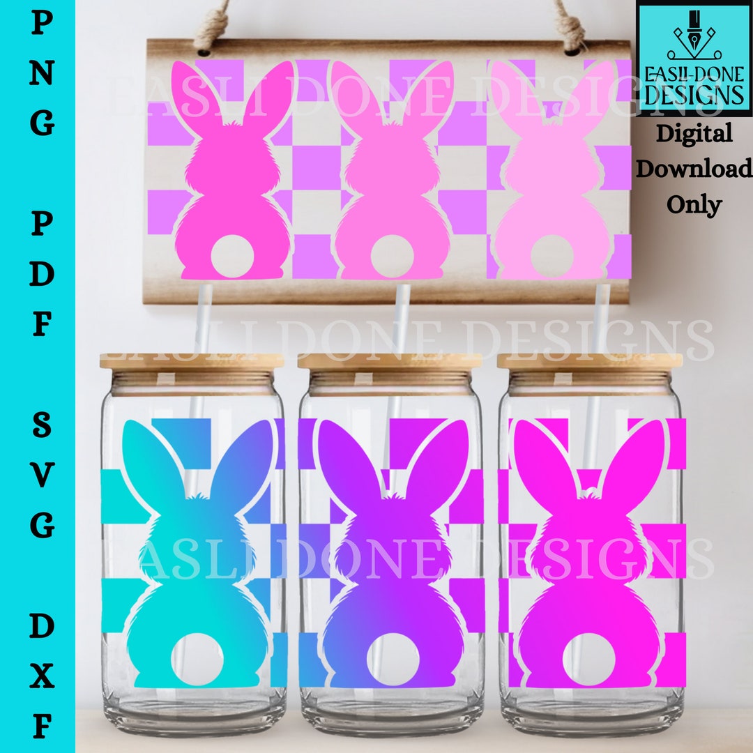 Bunny Glass Can SVG and PNG Files 16oz Libbey Glass Can Wrap Cut File ...