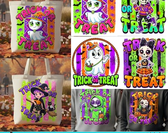 Halloween Trick or Treat PNG Bundle | Trendy Stripe Halloween Sublimation Designs | Cute Ghost PNG | Halloween Shirt Designs