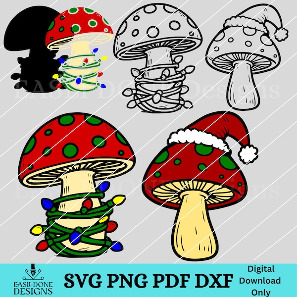 Christmas magic mushroom svg holiday lights png layered mushroom svg mushroom clipart diy mushroom Christmas decor boho holiday outline.