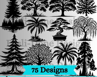 Tree Silhouette SVG Bundle, Tree svg bundle, Tree Mega Bundle, 75 Designs for Laser engraving, Sublimation (Digital Download)