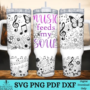 40oz Tumbler Wrap Music SVG Cut Files PNG Files for Sublimation Laser engraving Inspirational Musical 40 oz tumbler music lover gift svg png