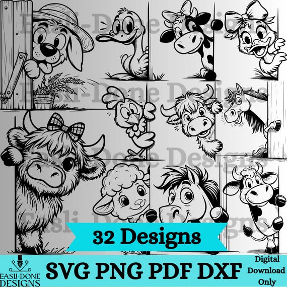 Peeking Farm Animal SVG Bundle: Funny Clipart Designs (Digital Download)