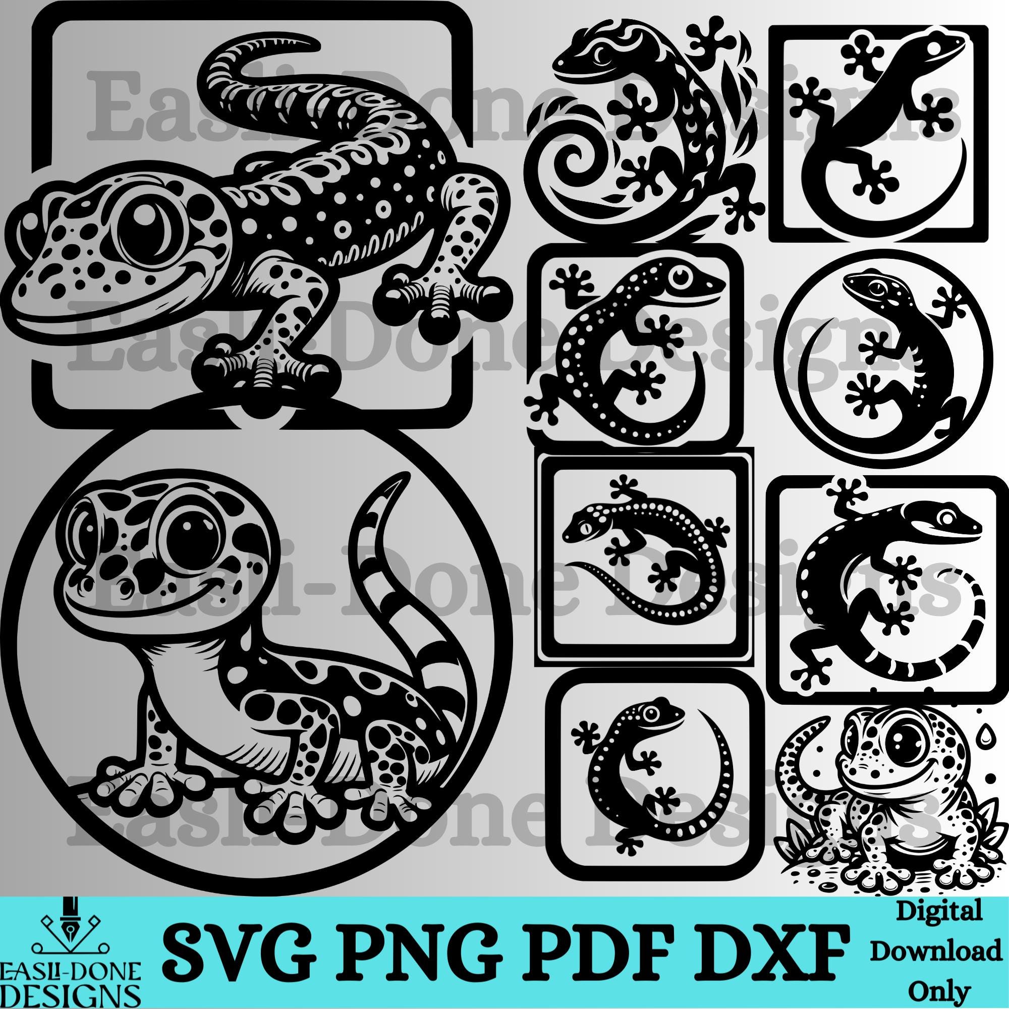 Gecko Lizard SVG Bundle: Reptile Outline Designs (digital Download