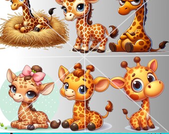 Safari Giraffe PNG Bundle: Funny Animal Clipart (Digital Download)
