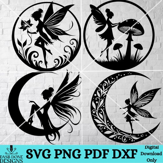 Fairy Silhouette SVG Bundle, Fairy Moon Svg, Fairy Wall Art Svg Fairy Silhouette SVG Bundle, Fairy Moon Svg, Fairy Wall Art Svg