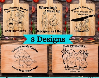 Sarcastic Cutting Board SVG Bundle: Silly charcuterie board sayings, Funny Kitchen Art (Digital Download)