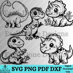 Dinosaur Bundle 10 Adorable SVG PNG Pdf and Dxf Files, Cute Kawaii ...