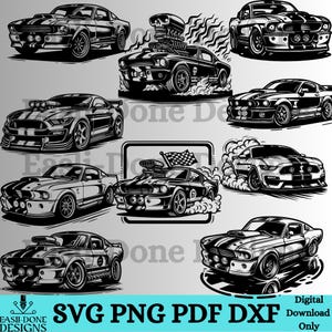 Muscle car overzicht svg bundel 2, Muscle car bundel SVG PNG pdf- en dxf-bestanden Instant Download Hotrod svg clipart, cutter en lasergesneden bestanden