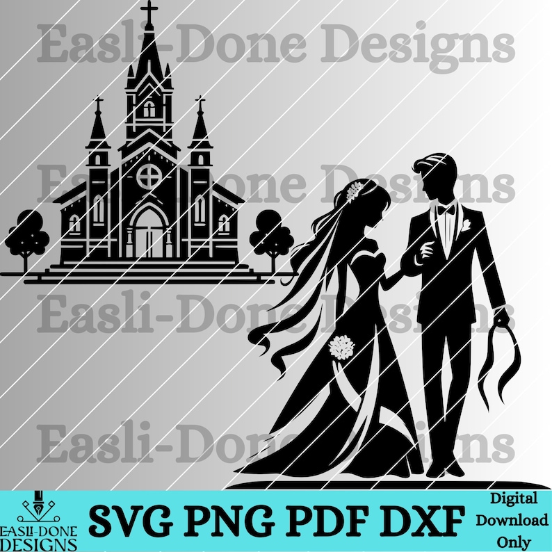 Wedding Silhouette SVG PNG Pdf and Dxf Files Instant Download Bride and ...