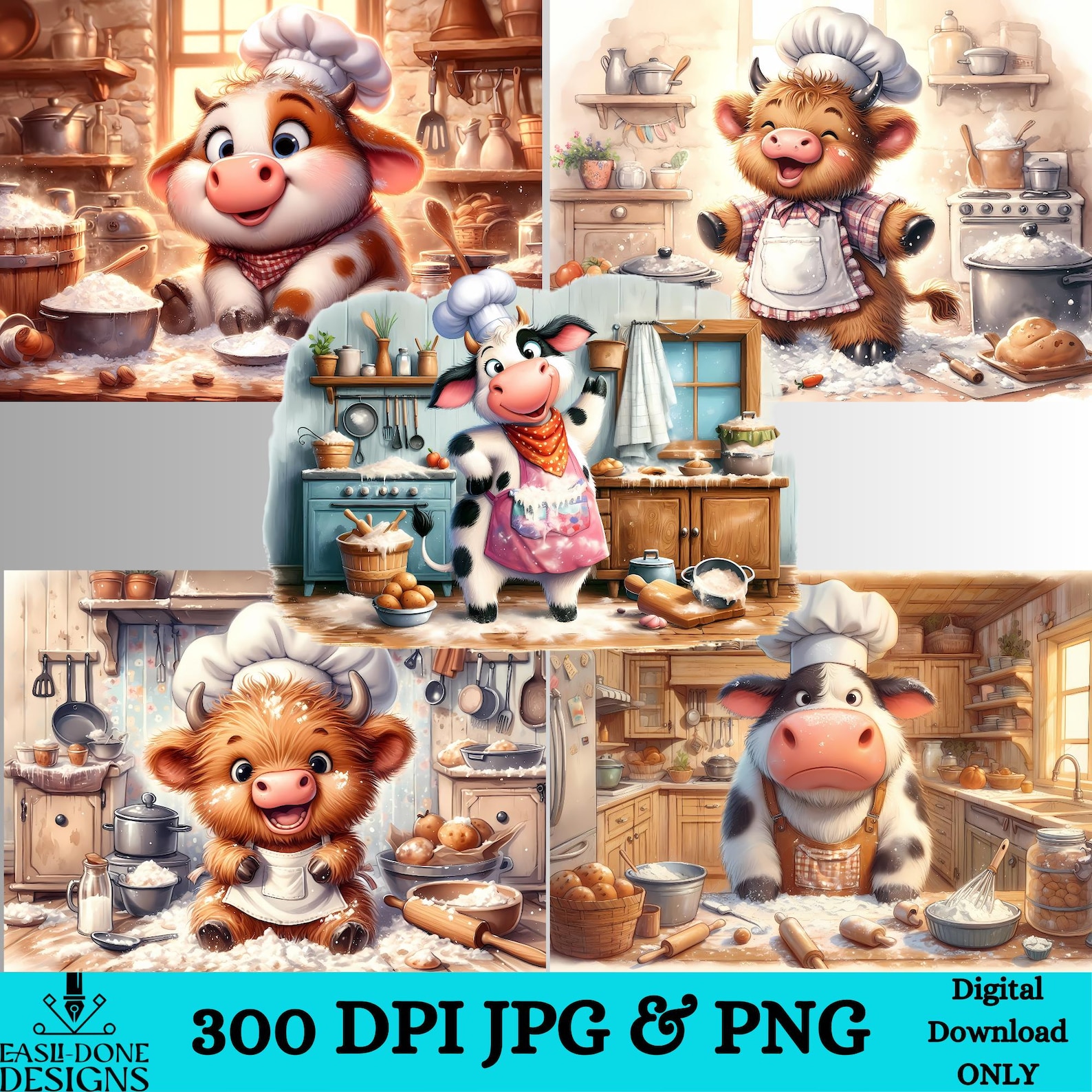 Funny Cow Cutting Board PNG Bundle, Cooking Highland Cow Country ...