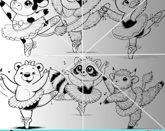Dancing Animal Outline SVG Bundle: Ballet Clipart (Digital Download)