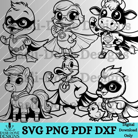 Superhero Animal svg Bundle, SVG PNG Pdf Dxf File Hero Farm Animal svg, funny cartoon animal svg, Farm hero svg