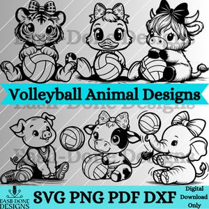 Volleyball svg Animal Volleyball outline Digital File Bundle SVG PNG pdf dxf Files laser and cut Vector clipart sublimation funny animal svg