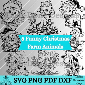 Kerst boerderij dieren overzicht bundel SVG PNG pdf- en dxf-bestanden laser en gesneden digitale download Vector clipart Xmas Lights sublimatie svg
