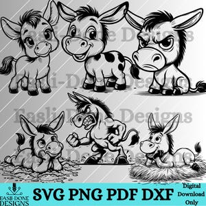 Donkey Outline Bundle SVG PNG pdf and dxf Files laser and cut digital download Vector clipart sublimation grumpy jack ass svg design clipart