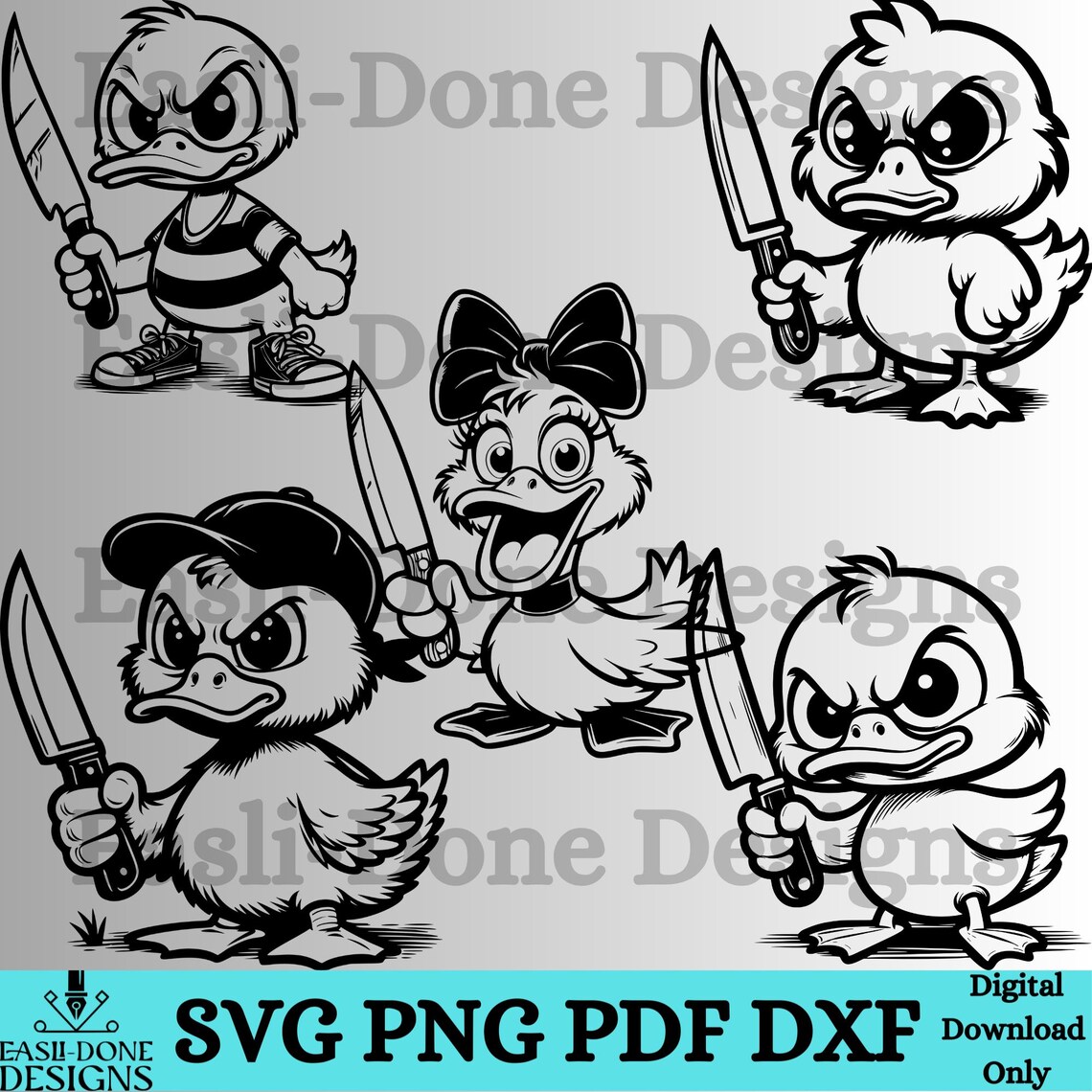 Ente svg Bundle, Ente Clipart, Ente mit Messer, Ente mit Pistole ...
