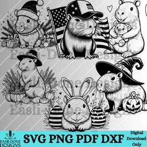 Capybara svg bundle, Capybara Holiday Outline Bundle SVG PNG pdf and dxf Files Capybara laser and cut digital download Vector clipart