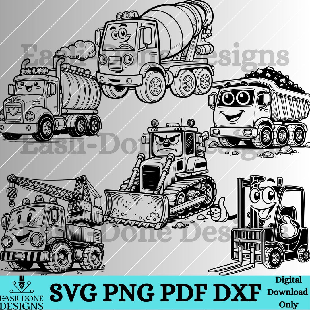 建設トラック SVG バンドル: 漫画車両クリップアート (デジタルダウンロード) - Etsy 日本, image size:1080x1080