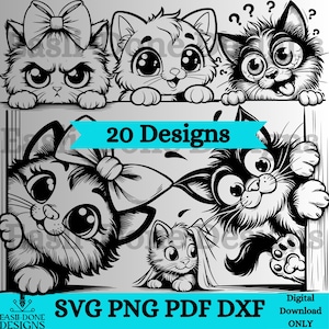 覗き見する子猫 SVG PNG ファイル、覗き見する猫のデザイン SVG、子猫のクリップアート バンドル、クレイジー キャット SVG、レーザー彫刻昇華 Cricut カッター SVG