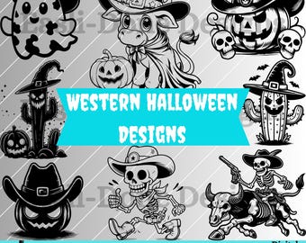 Paquete SVG de Halloween del Oeste: Esqueleto de vaquero y calabaza (archivo digital)