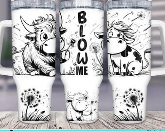 Funny Cow Dandelion 40oz Tumbler Wrap SVG PNG (Digital Download)