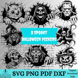 Halloween Monster Peeking Outline SVG Bundle: Spooky Clipart (Digital Download)