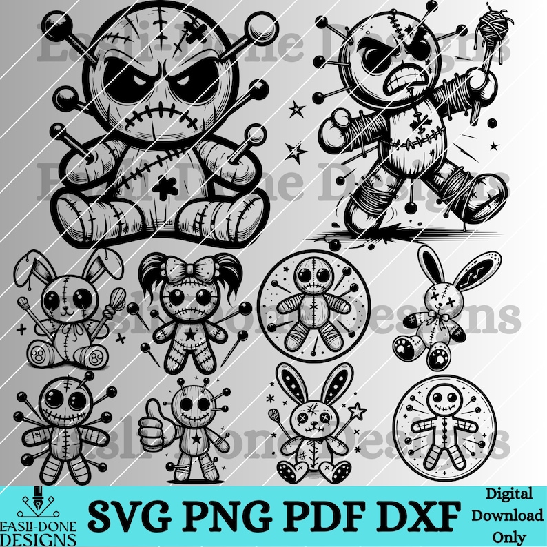 Voodoo Doll SVG Bundle: Teddy Bear, Bunny, Mouse Clipart (digital ...