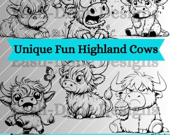 Highland cow SVG PNG pdf and dxf Files Instant Download, cute kawaii highland cow clipart, cutter and laser cut files Funny Farm Animal svg
